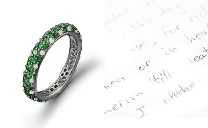 stackable eternity ring with alternating pave set emeralds and diamonds