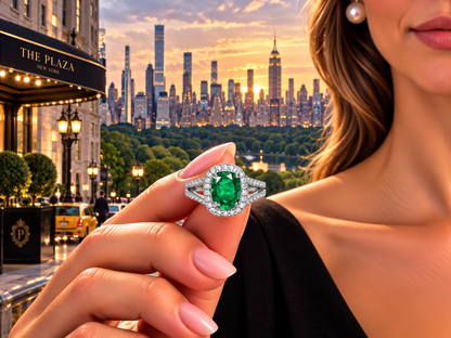 1221 custom made vintage inspired emerald and diamond floral halo engagement rings