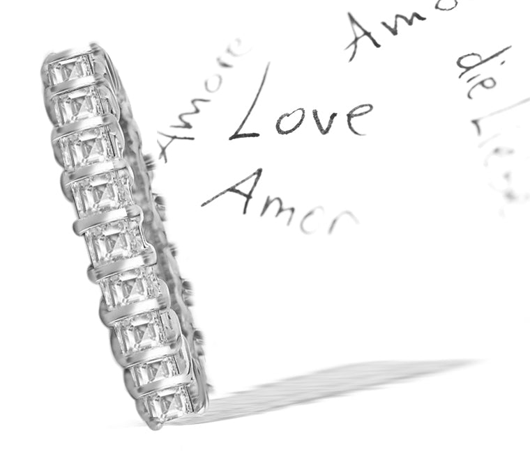 Stackable eternity ring with bar set asscher cut diamonds