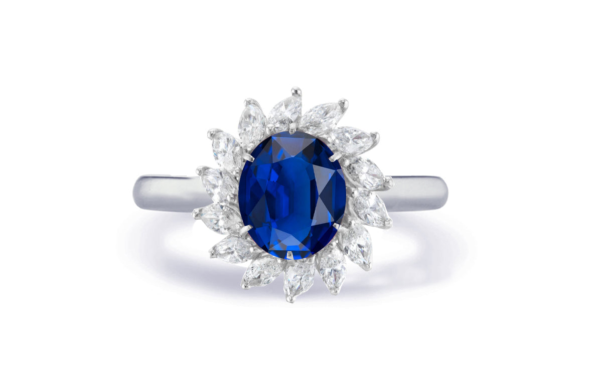 Custom made antique vintage inspired blue sapphire and diamond halo engagement rings 5