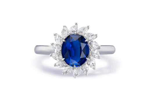 Custom made antique vintage inspired blue sapphire and diamond halo engagement rings 5
