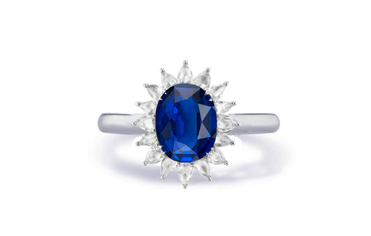 Custom made antique vintage inspired blue sapphire and diamond halo engagement rings 6