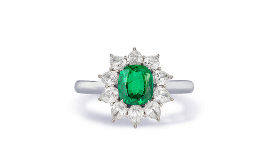 Custom made antique vintage inspired emerald and diamond halo engagement rings 13