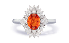 Custom made antique vintage inspired orange sapphire and diamond halo engagement rings 2