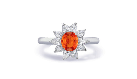 Custom made antique vintage inspired orange sapphire and diamond halo engagement rings 11