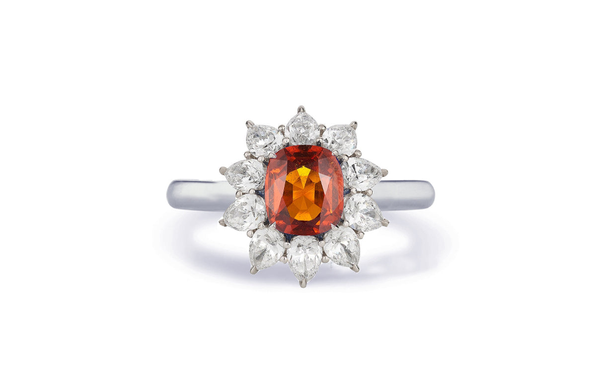Custom made antique vintage inspired orange sapphire and diamond halo engagement rings 13