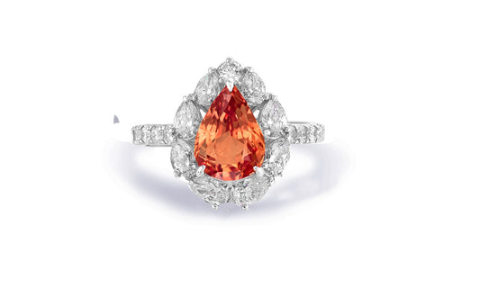 Custom made antique vintage inspired orange sapphire and diamond halo engagement rings 14