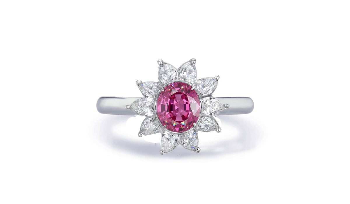 Custom made antique vintage inspired pink sapphire and diamond halo engagement rings 11