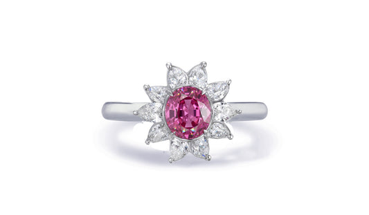 Custom made antique vintage inspired pink sapphire and diamond halo engagement rings 11