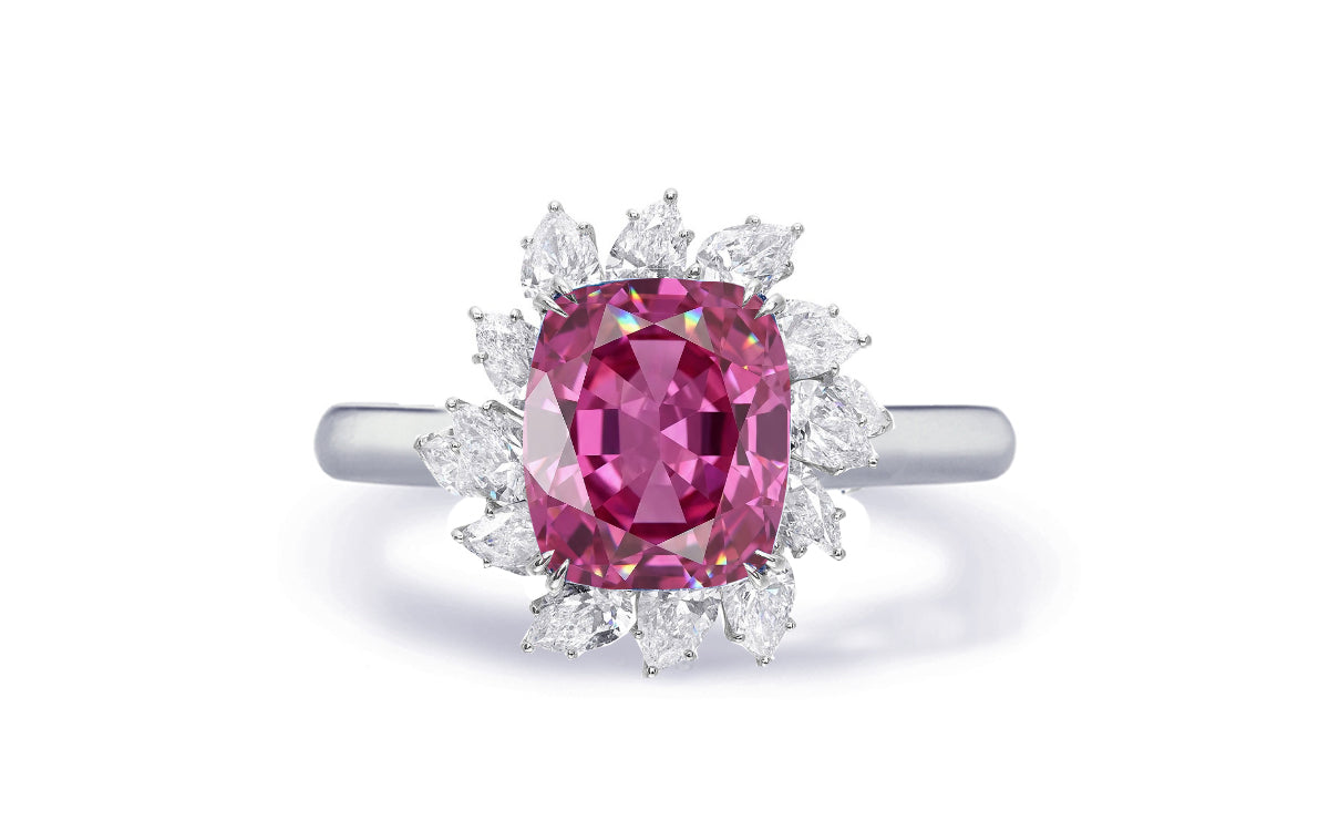 Custom made antique vintage inspired pink sapphire and diamond halo engagement rings 16