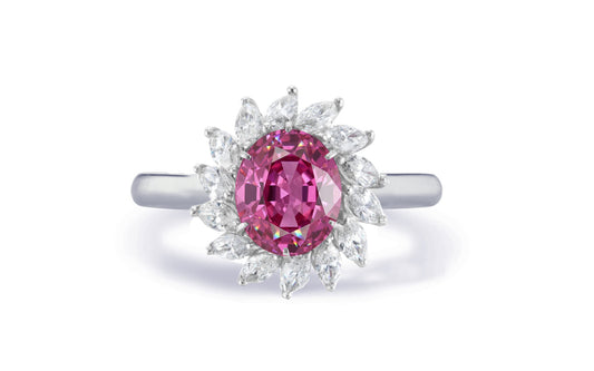 Custom made antique vintage inspired pink sapphire and diamond halo engagement rings 5