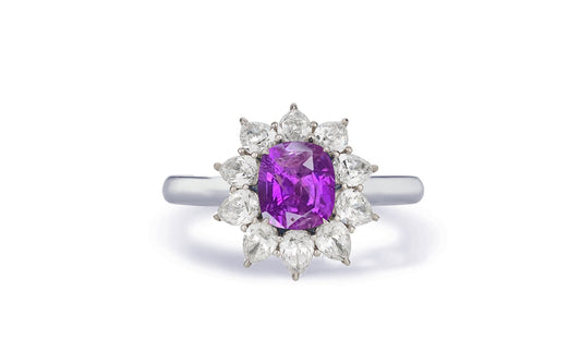 Custom made antique vintage inspired purple sapphire and diamond halo engagement rings 13
