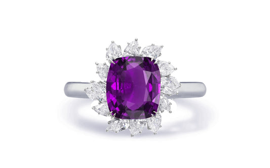 Custom made antique vintage inspired purple sapphire and diamond halo engagement rings 16