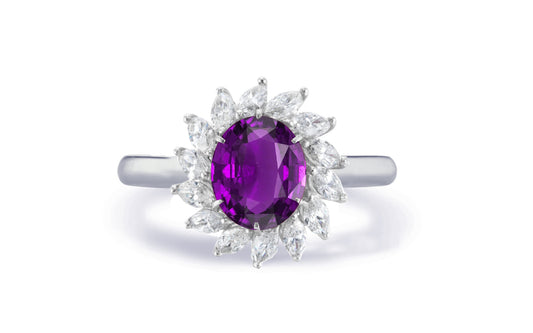 Custom made antique vintage inspired purple sapphire and diamond halo engagement rings 5