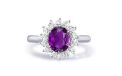 Custom made antique vintage inspired purple sapphire and diamond halo engagement rings 5