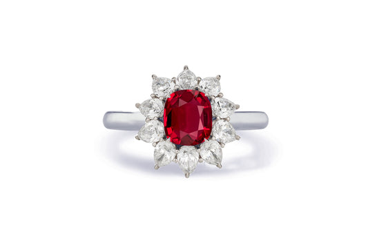 Custom made antique vintage inspired ruby and diamond halo engagement rings 13