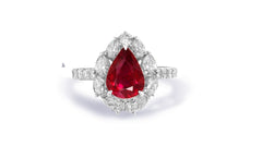 Custom made antique vintage inspired ruby and diamond halo engagement rings 14