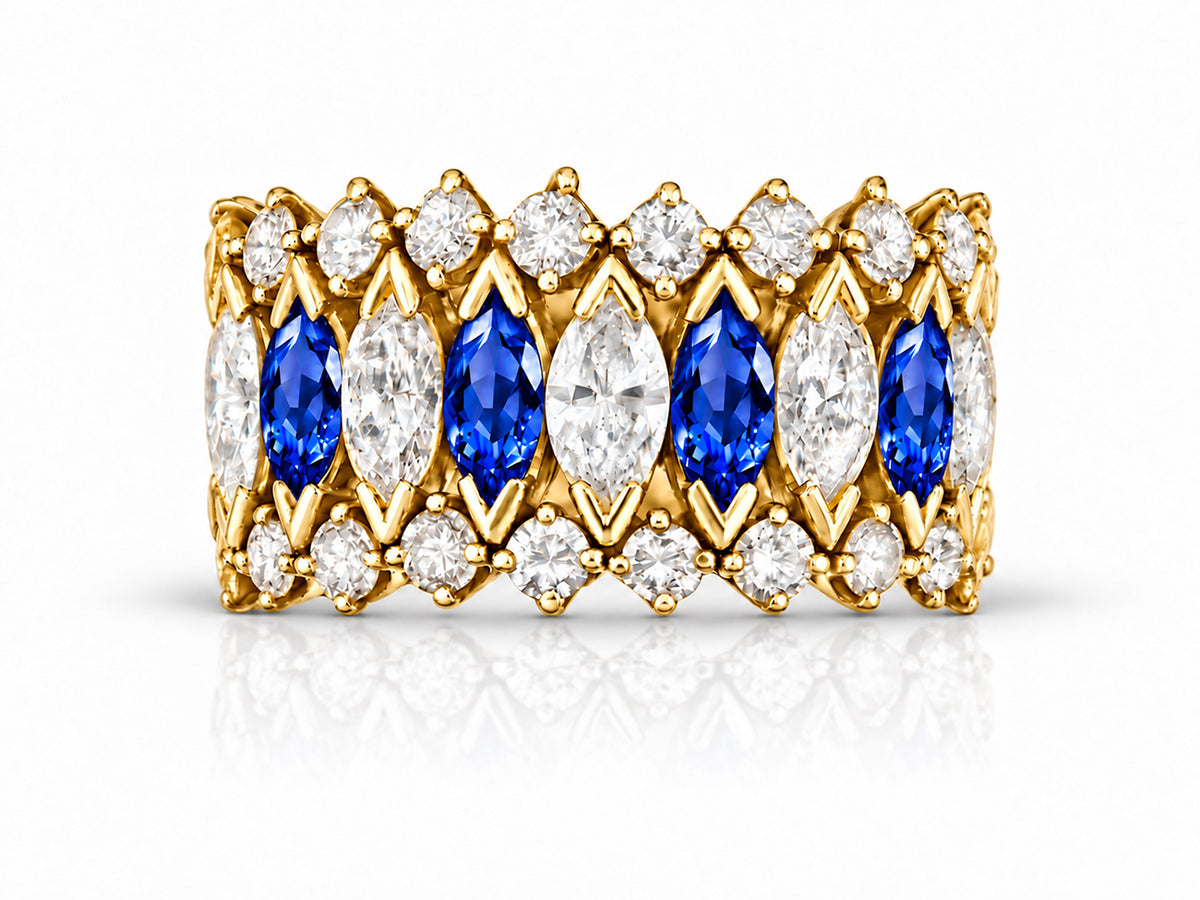 Custom made stackable diamond and blue sapphire anniversary eternity rings 2026 1