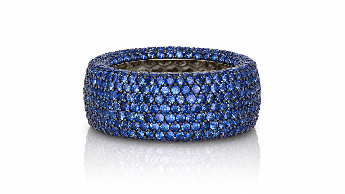 Custom made stackable diamond and blue sapphire anniversary eternity rings 2026 10