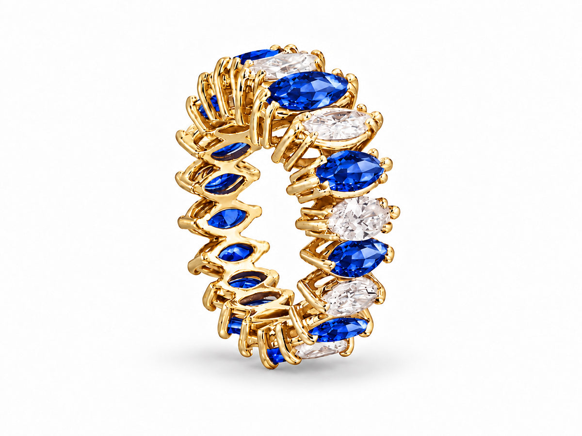 Custom made stackable diamond and blue sapphire anniversary eternity rings 2026 13