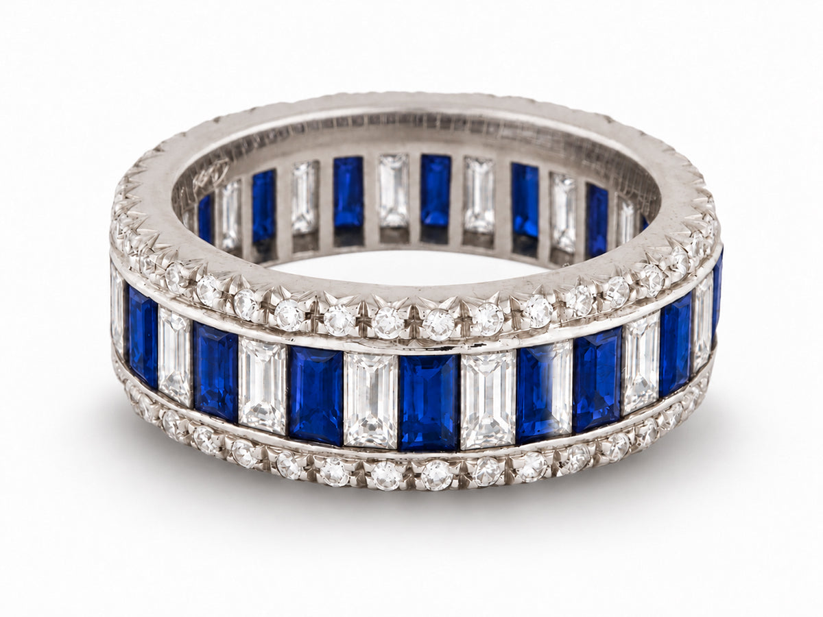 Custom made stackable diamond and blue sapphire anniversary eternity rings 2026 14