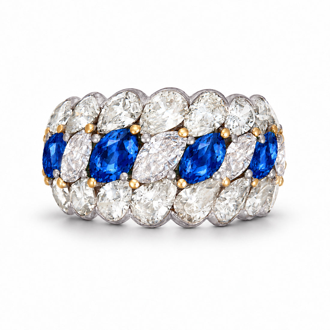 Custom made stackable diamond and blue sapphire anniversary eternity rings 2026 18