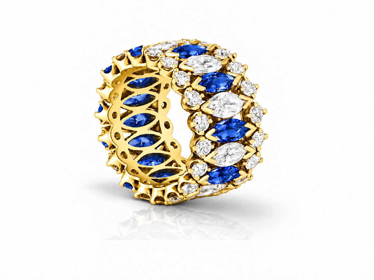 Custom made stackable diamond and blue sapphire anniversary eternity rings 2026 1