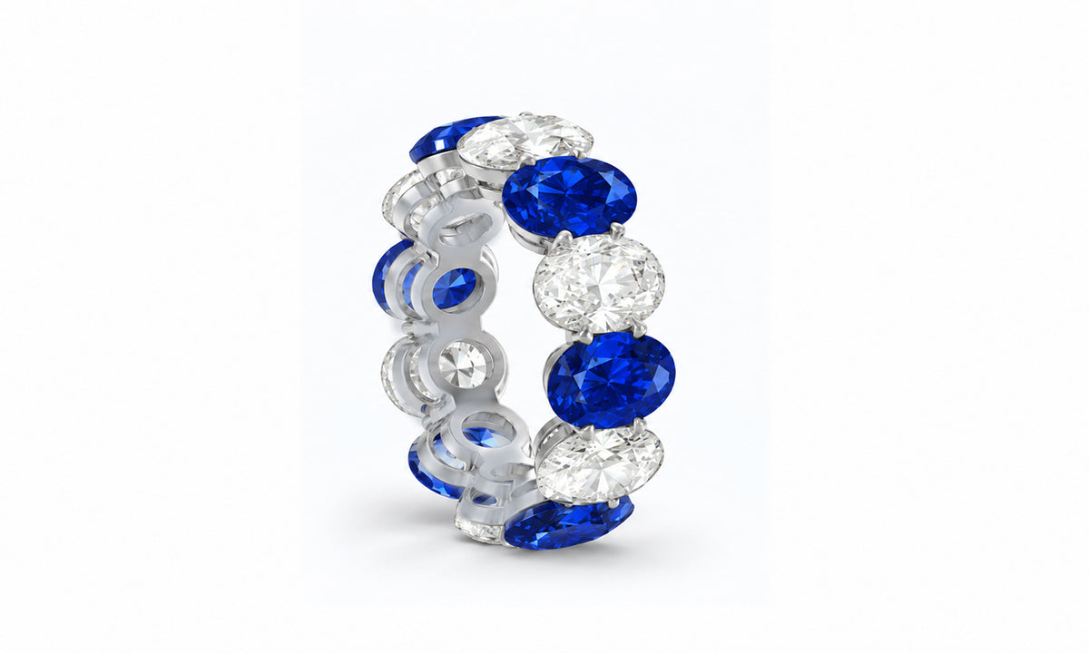 Custom made stackable diamond and blue sapphire anniversary eternity rings 2026 21