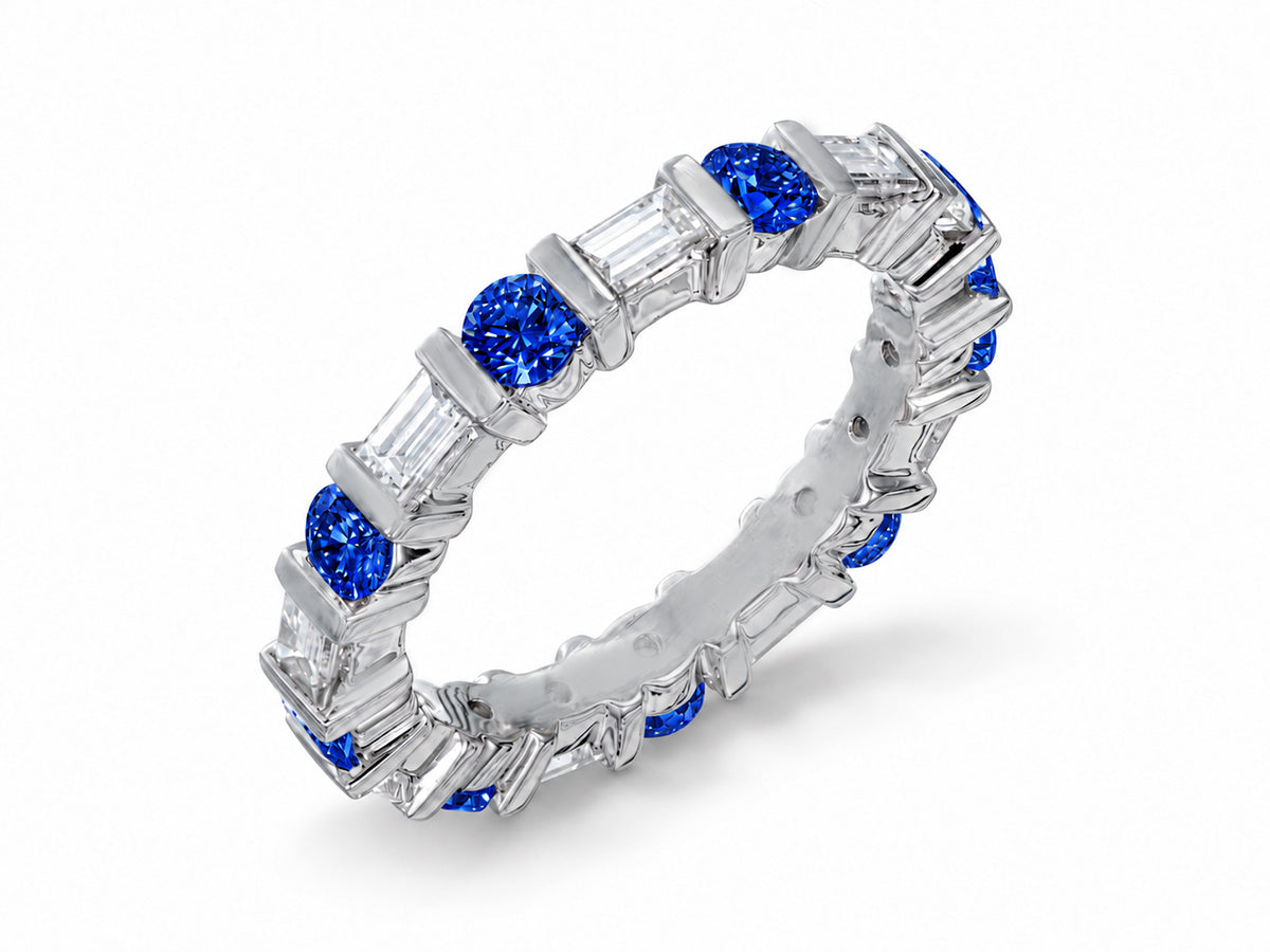Custom made stackable diamond and blue sapphire anniversary eternity rings 2026 22