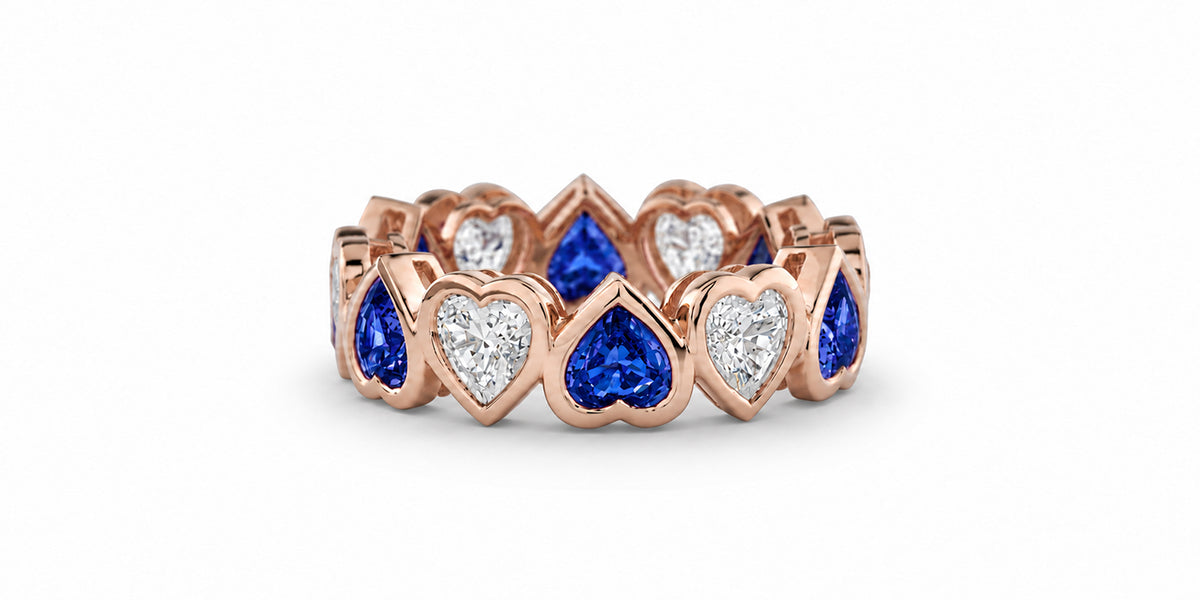 Custom made stackable diamond and blue sapphire anniversary eternity rings 2026 24