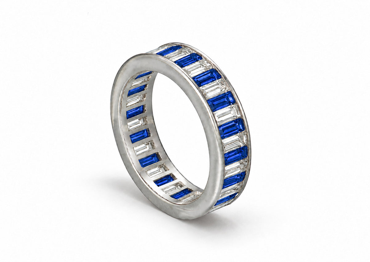 Custom made stackable diamond and blue sapphire anniversary eternity rings 2026 26
