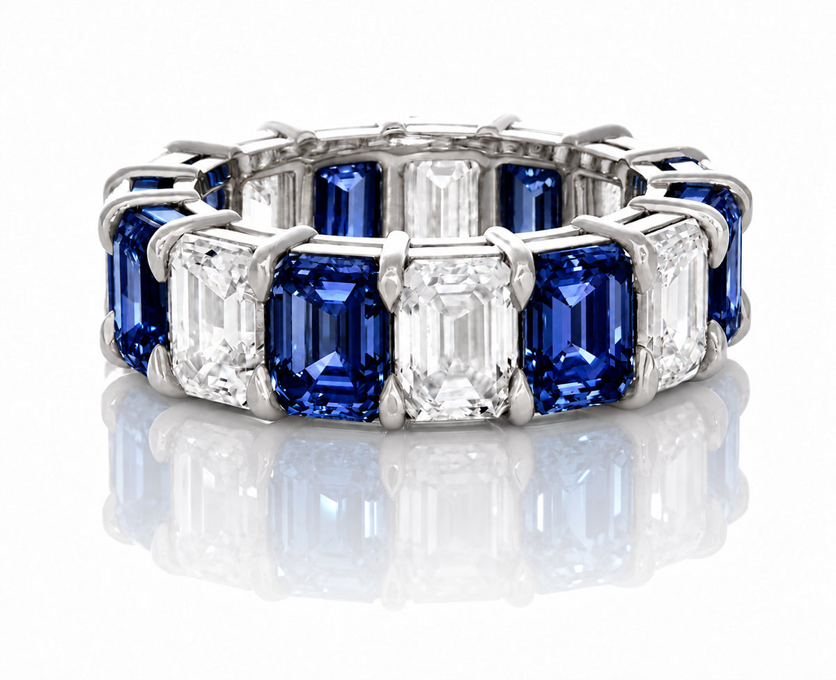 Custom made stackable diamond and blue sapphire anniversary eternity rings 2026 32