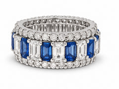 Custom made stackable diamond and blue sapphire anniversary eternity rings 2026 34