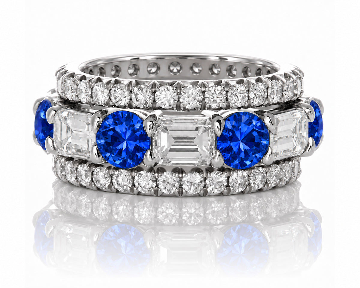 Custom made stackable diamond and blue sapphire anniversary eternity rings 2026 38