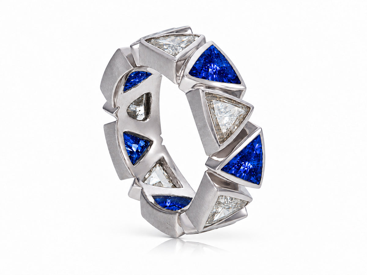 Custom made stackable diamond and blue sapphire anniversary eternity rings 2026 6