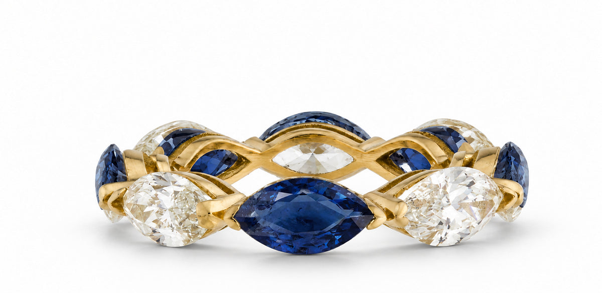 Custom made stackable diamond and blue sapphire anniversary eternity rings 2026 7
