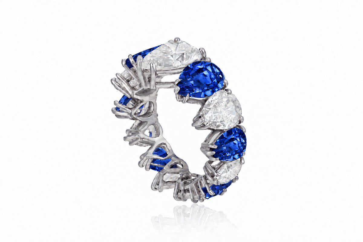Custom made stackable diamond and blue sapphire anniversary eternity rings 2026 8