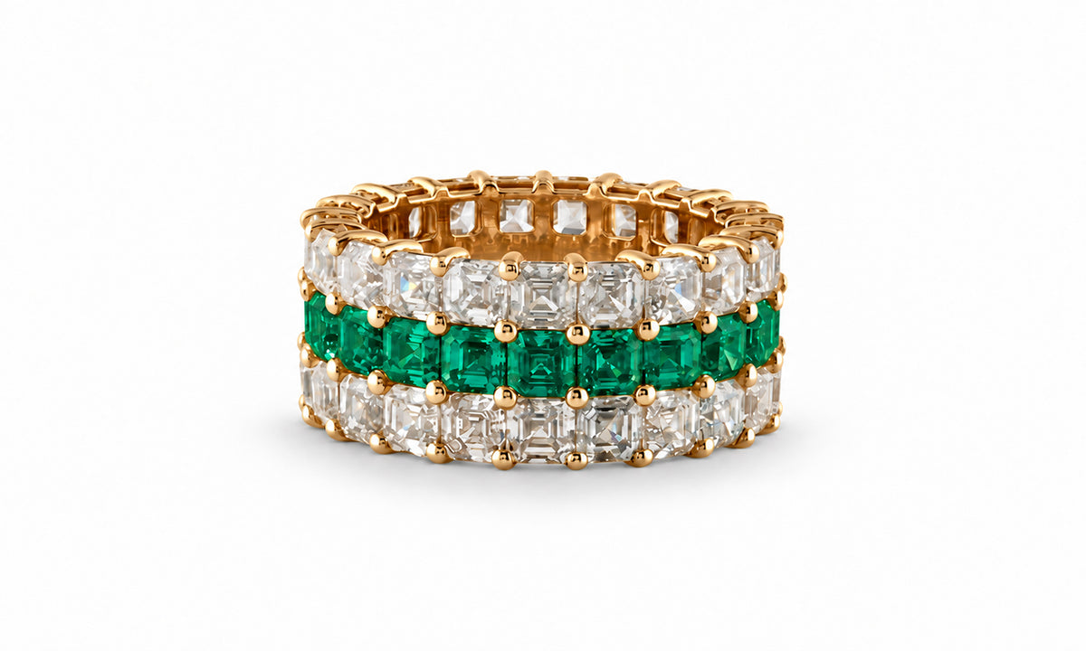 Custom made stackable diamond and emerald anniversary eternity rings 2026 11