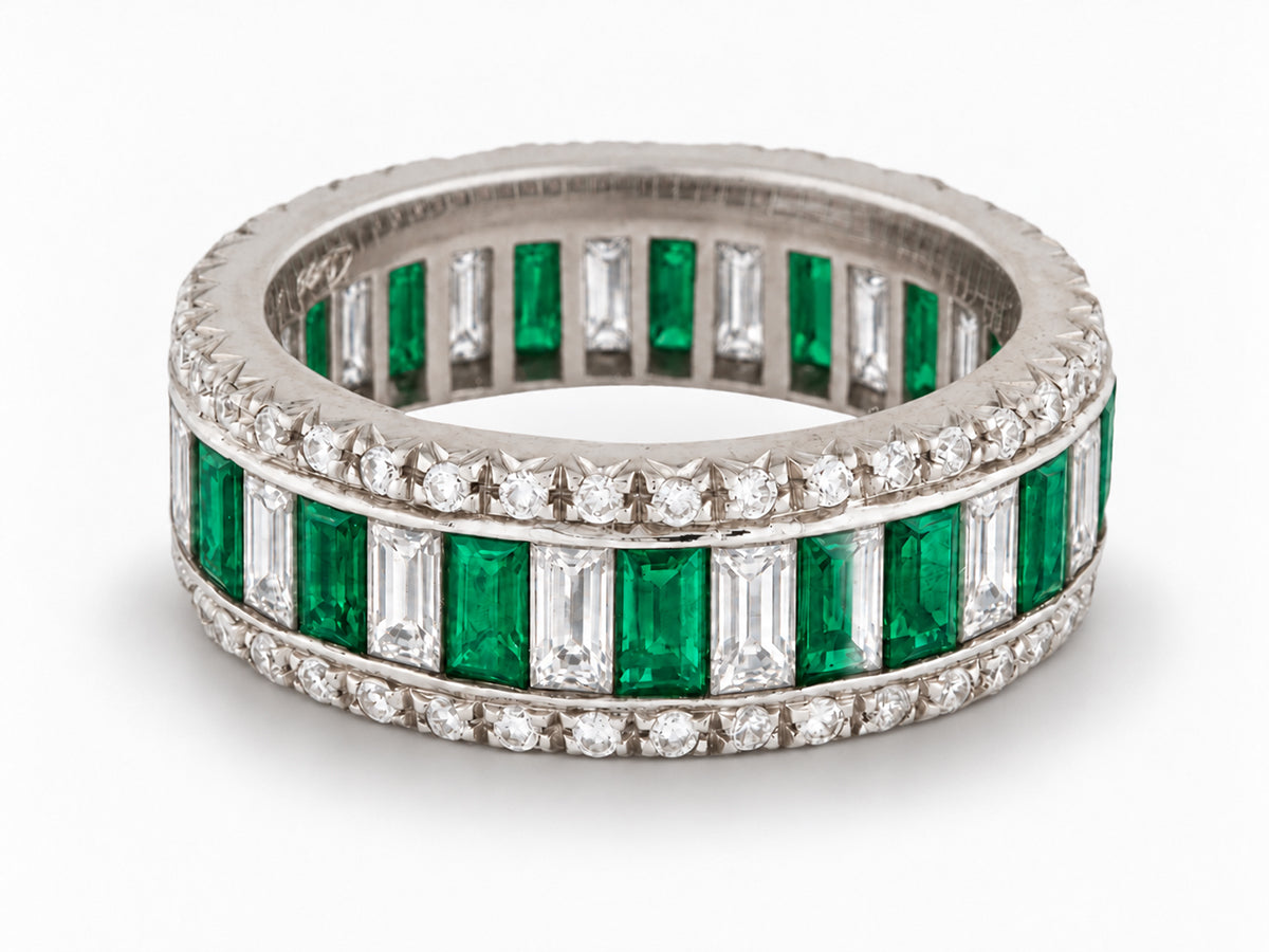 Custom made stackable diamond and emerald anniversary eternity rings 2026 14
