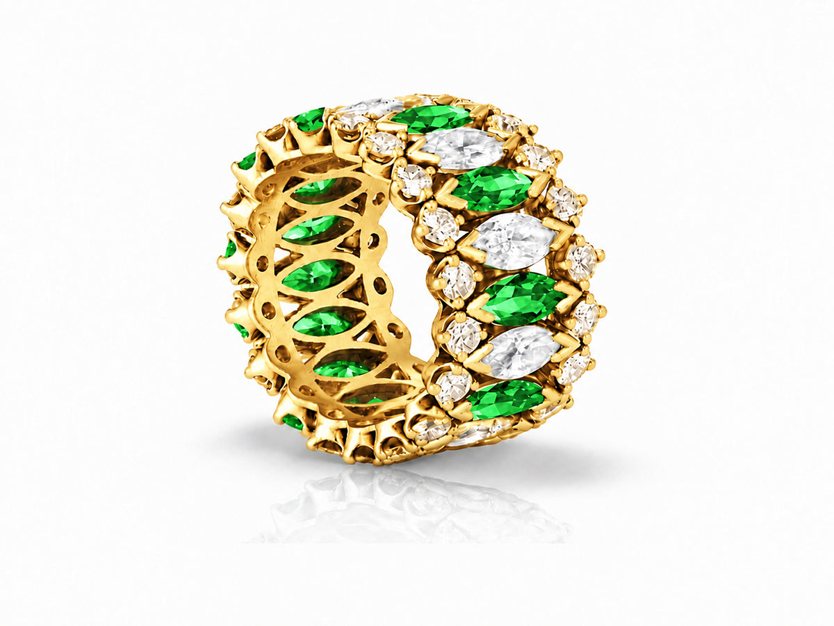 Custom made stackable diamond and emerald anniversary eternity rings 2026 1