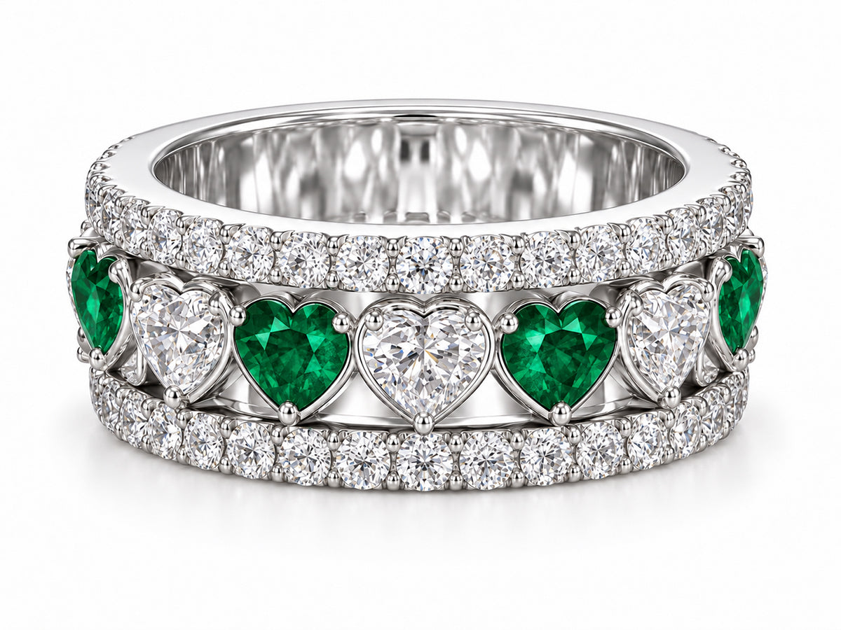 Custom made stackable diamond and emerald anniversary eternity rings 2026 3