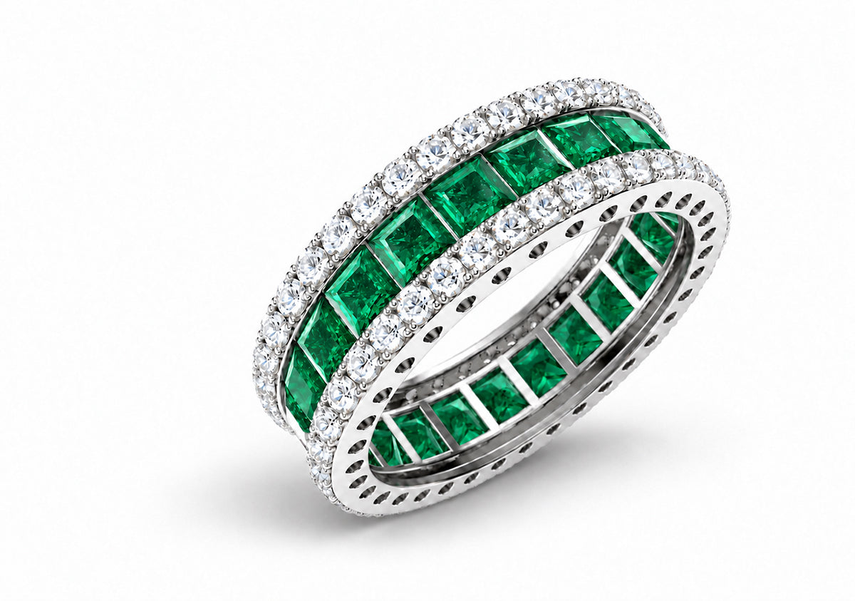 Custom made stackable diamond and emerald anniversary eternity rings 2026 35