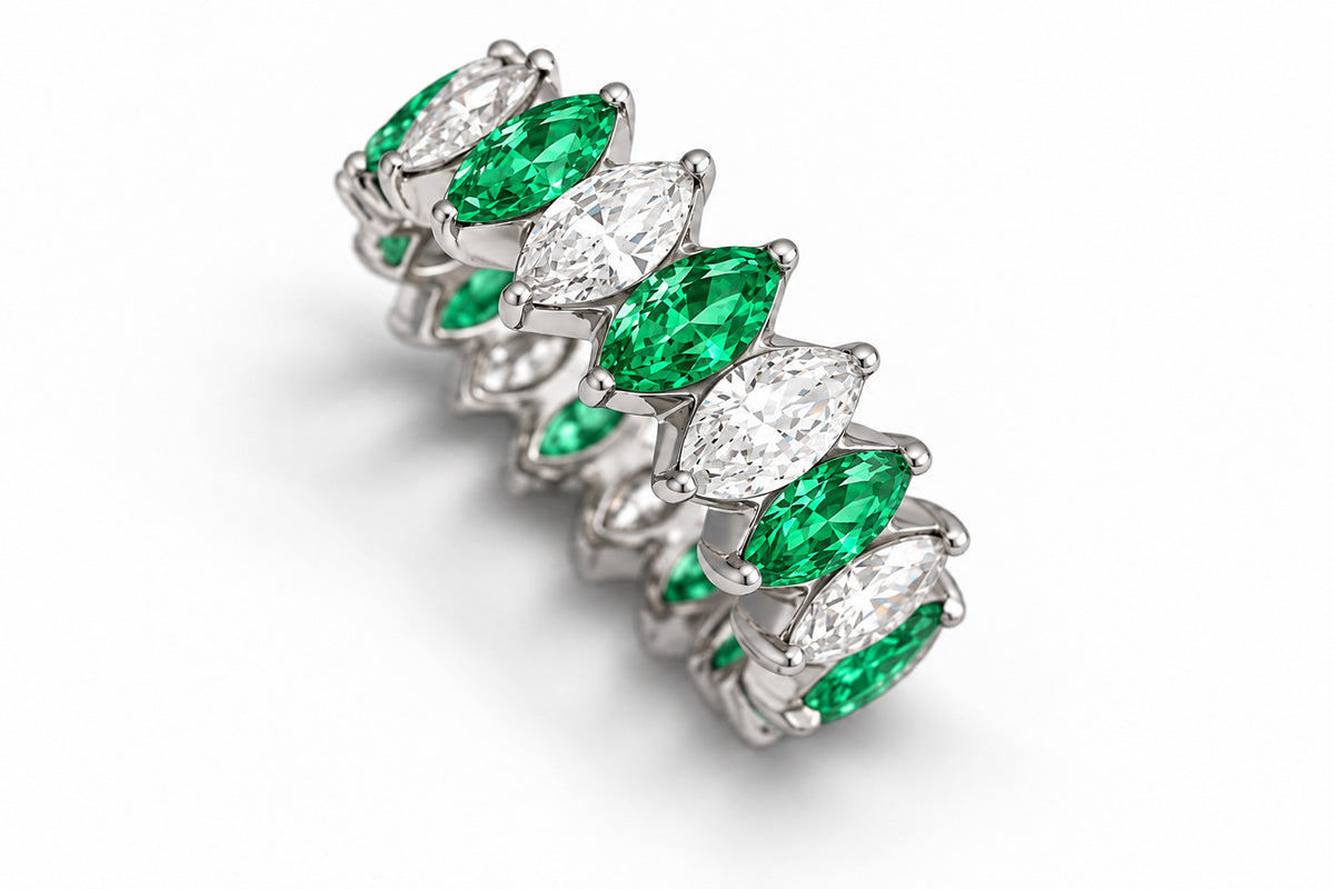 Custom made stackable diamond and emerald anniversary eternity rings 2026 5