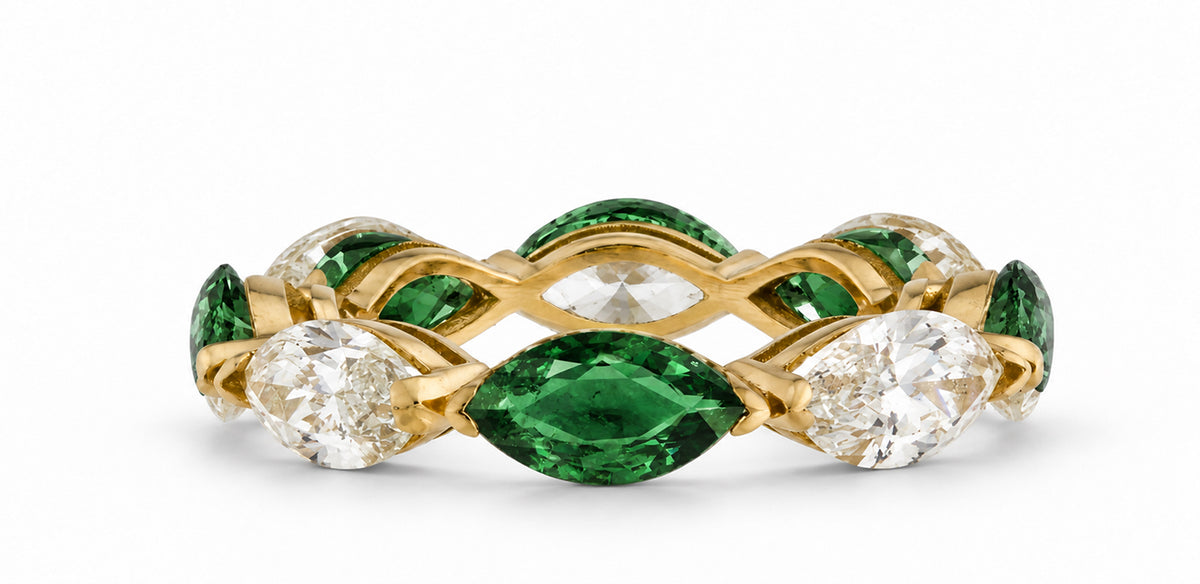 Custom made stackable diamond and emerald anniversary eternity rings 2026 7