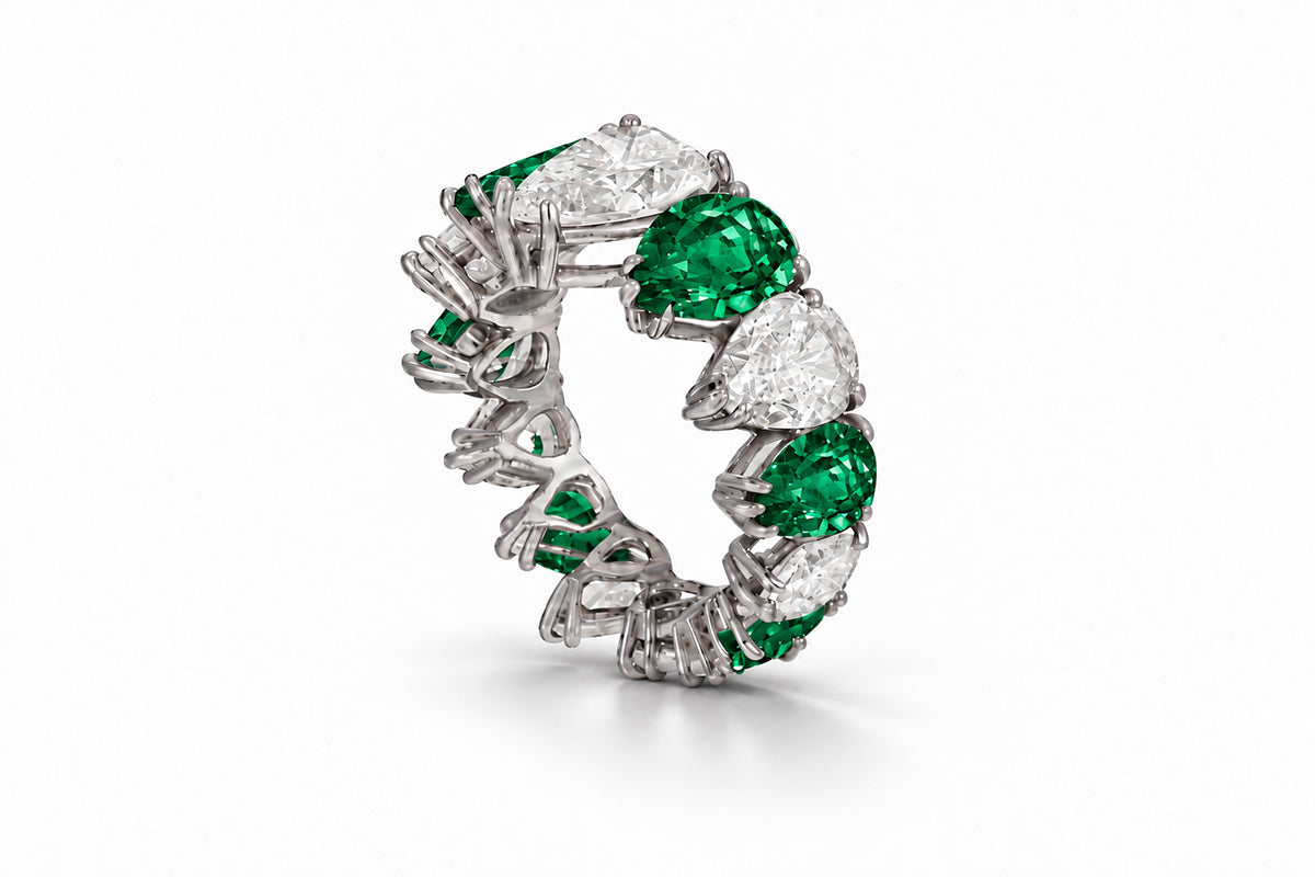 Custom made stackable diamond and emerald anniversary eternity rings 2026 8