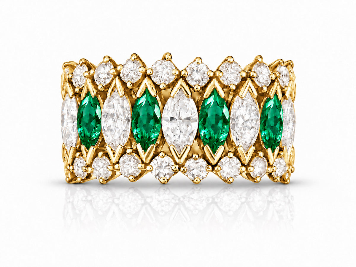 Custom made stackable diamond and green sapphire anniversary eternity rings 2026 1