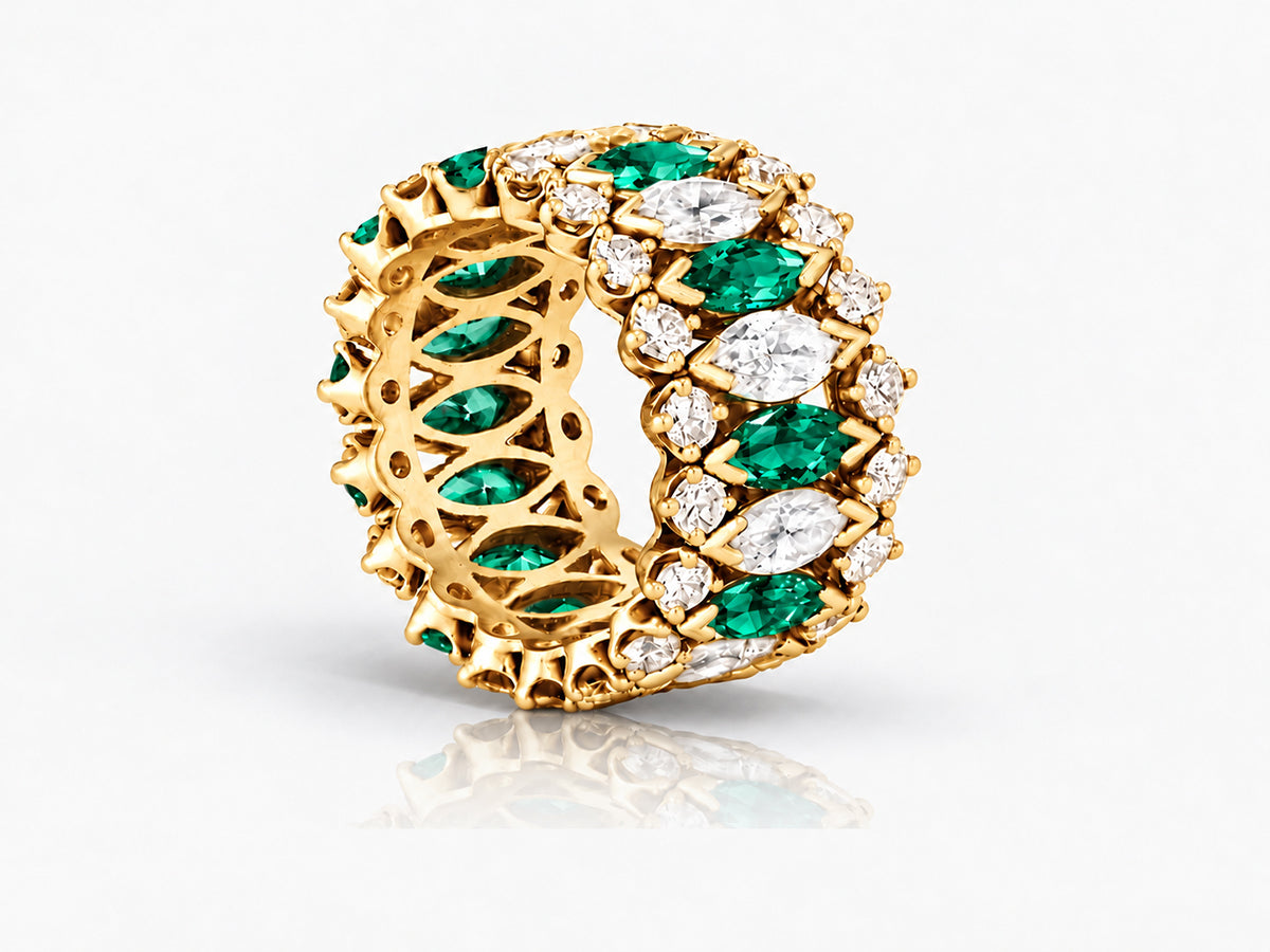 Custom made stackable diamond and green sapphire anniversary eternity rings 2026 1