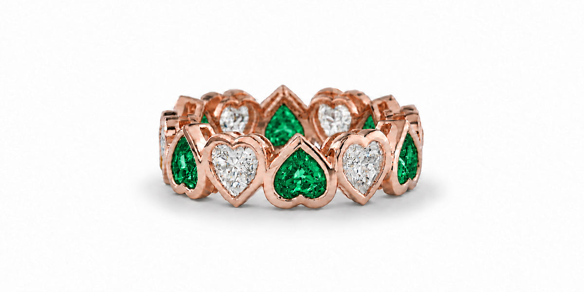 Custom made stackable diamond and green sapphire anniversary eternity rings 2026 24
