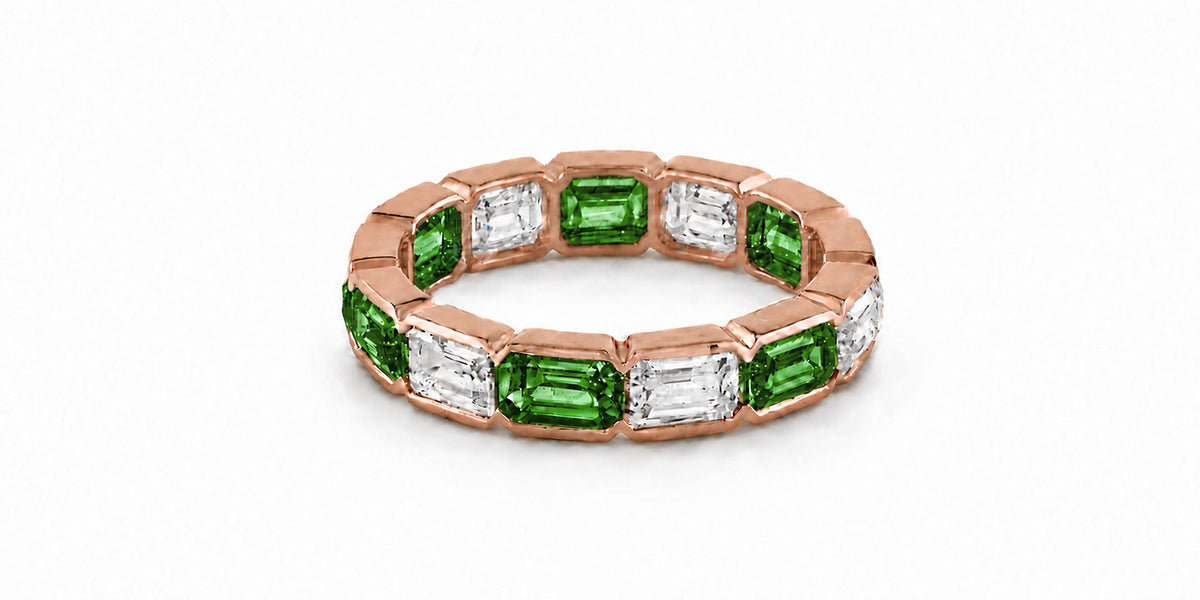Custom made stackable diamond and green sapphire anniversary eternity rings 2026 27