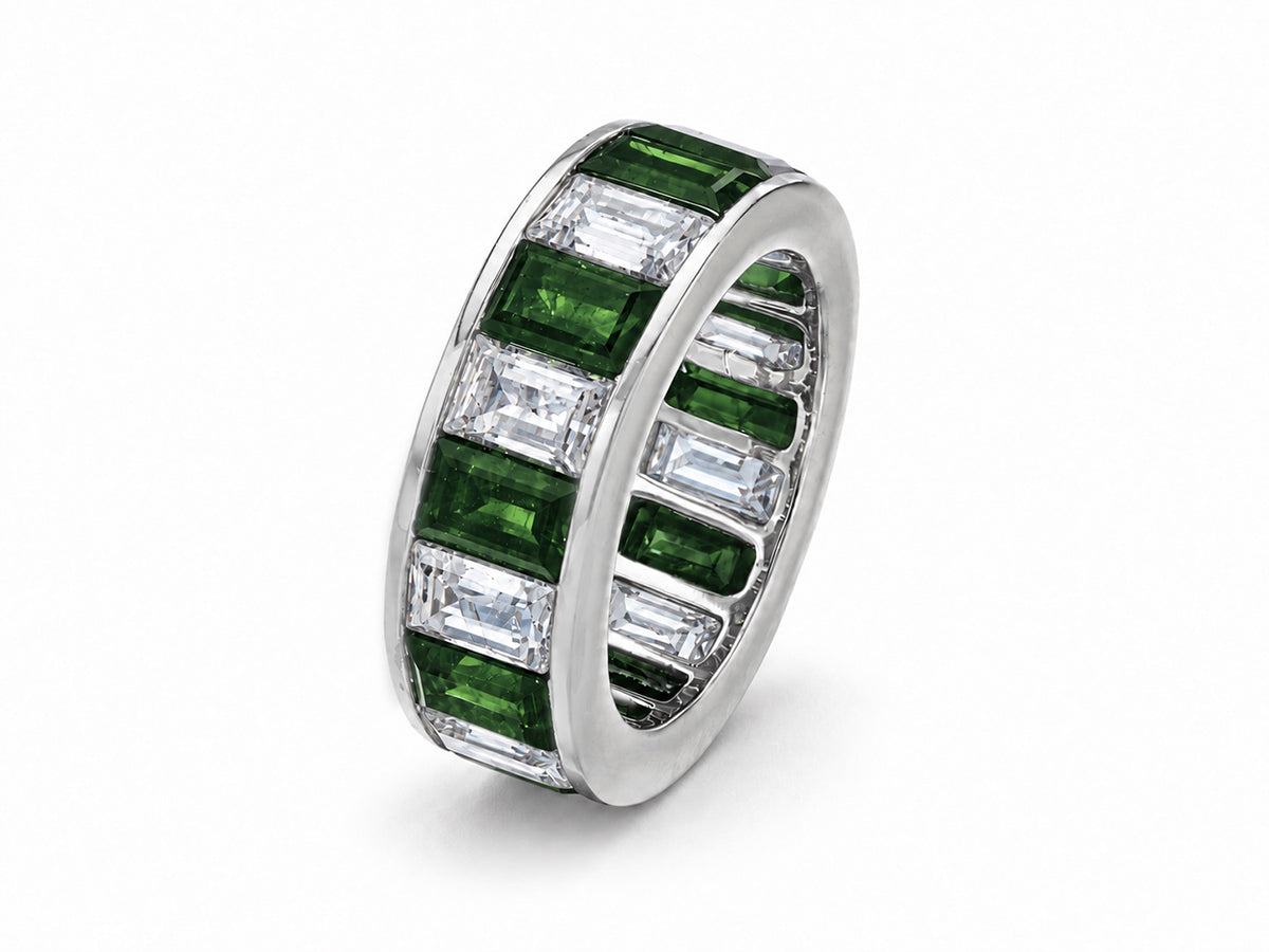 Custom made stackable diamond and green sapphire anniversary eternity rings 2026 30